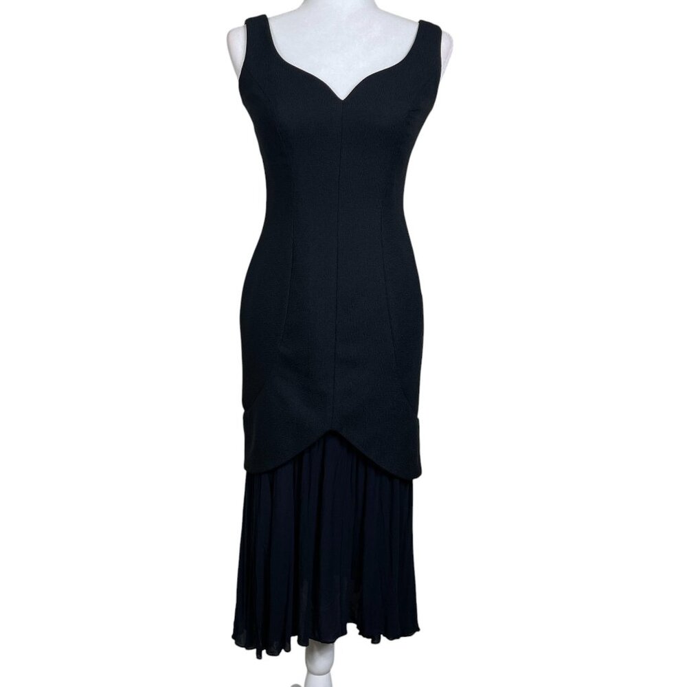 Vintage ABS 90s Whimsi Fairy Dress Gown Prom Black Pleated Bottom Party Size 4